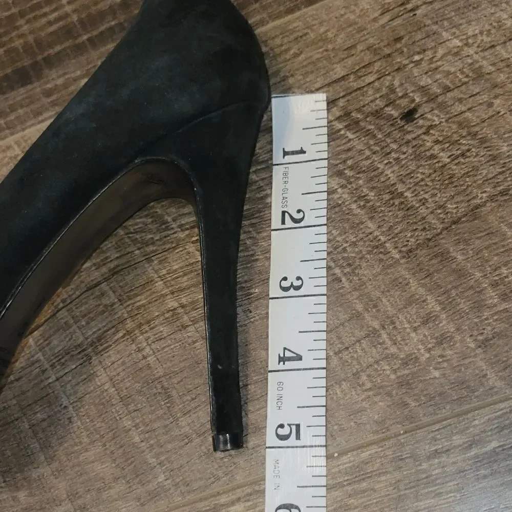 Coach Women’s Black Suede Heels Stilettos Peep Toe Black Rhinestones Sparkle 10